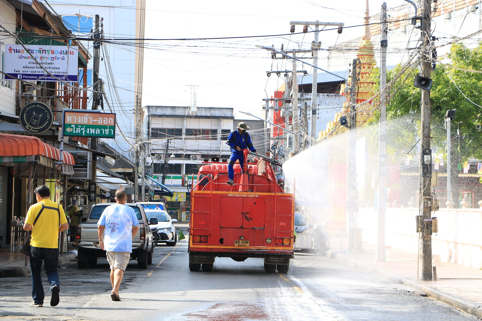 เทศบาลนครสุราษฎร์ธานีลงพื้นที่ทำการฉีดพ่นฆ่าเชื้อในพื้นที่บร ... รูปภาพ 1