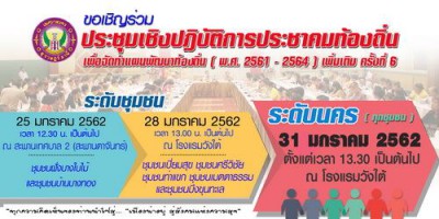 ขอเชิญร่วมการประชุมเชิงปฏิบัติการจัดประชาคมท้องถิ่นระดับชุมช ... Image 1