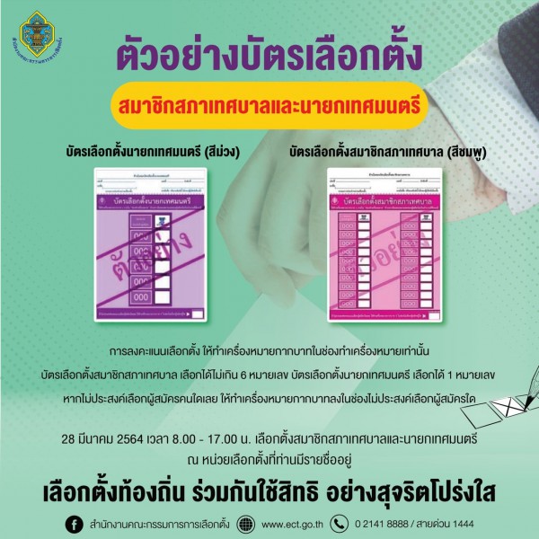 ตัวอย่างบัตรเลือกตั้งสมาชิกสภาเทศบาลและนายกเทศมนตรี รูปภาพ 2