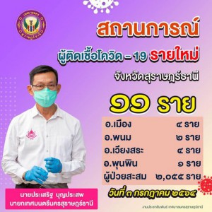 สถานการณ์ผู้ติดเชื้อโควิด-19 รายใหม่ จังหวัดสุราษฎร์ธานี 11  ... รูปภาพ 1